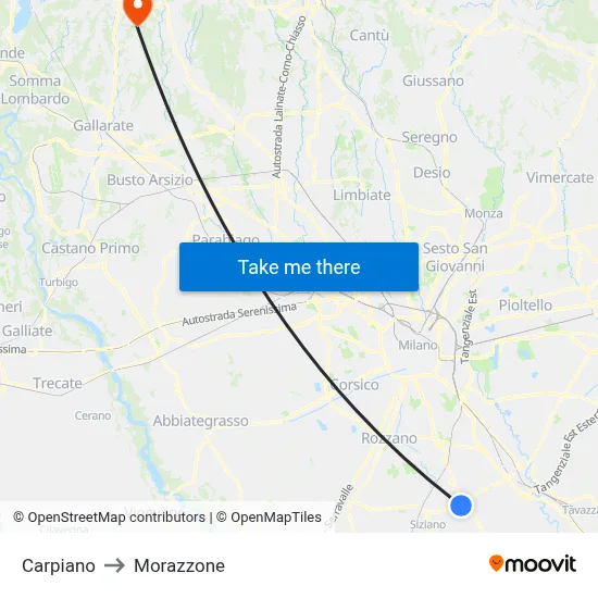 Carpiano to Morazzone map