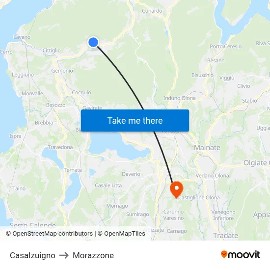 Casalzuigno to Morazzone map