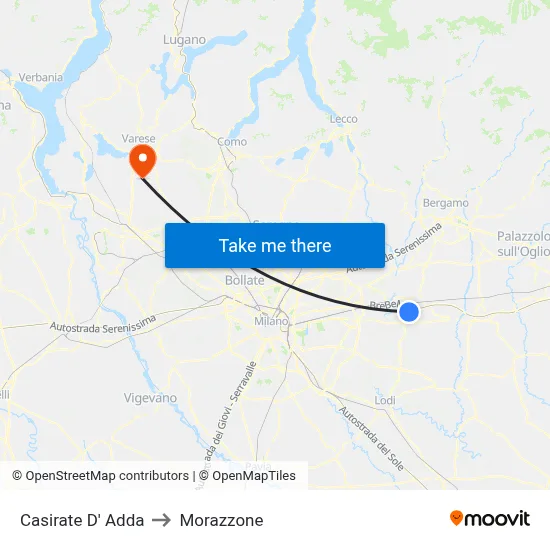 Casirate D' Adda to Morazzone map