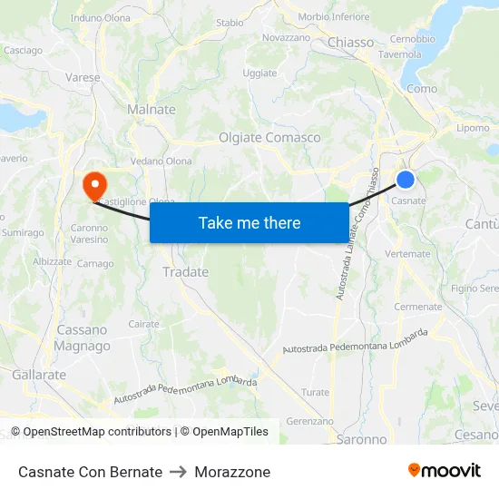 Casnate Con Bernate to Morazzone map