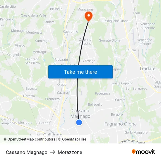 Cassano Magnago to Morazzone map