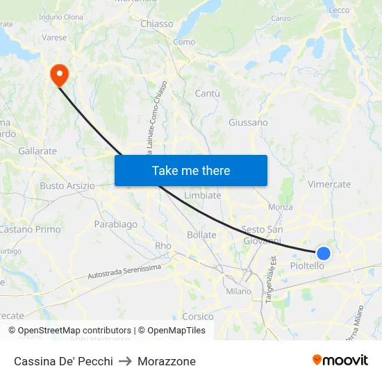 Cassina De' Pecchi to Morazzone map
