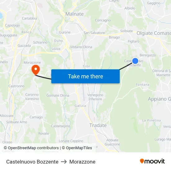 Castelnuovo Bozzente to Morazzone map