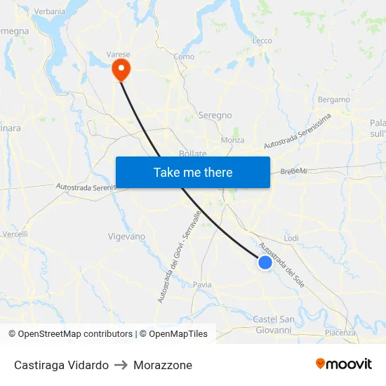 Castiraga Vidardo to Morazzone map