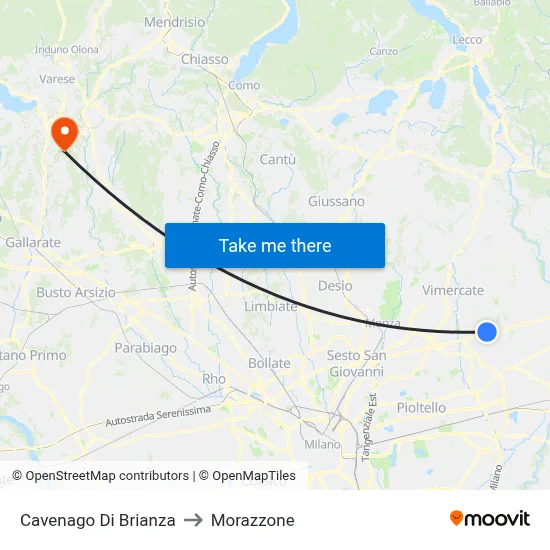 Cavenago Di Brianza to Morazzone map