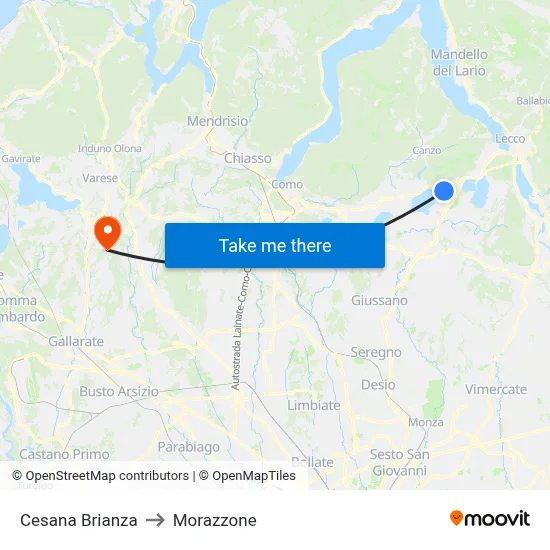 Cesana Brianza to Morazzone map