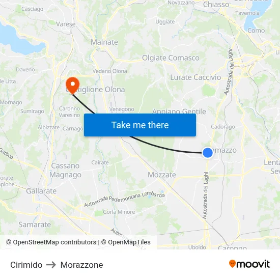 Cirimido to Morazzone map