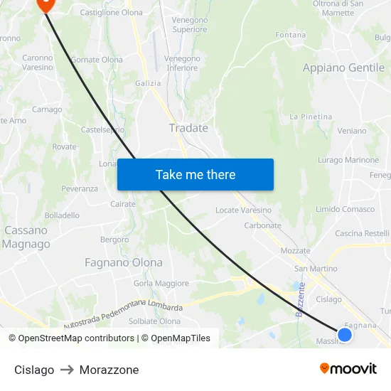 Cislago to Morazzone map