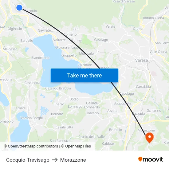 Cocquio-Trevisago to Morazzone map