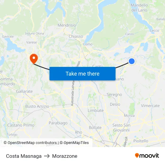 Costa Masnaga to Morazzone map
