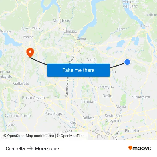Cremella to Morazzone map
