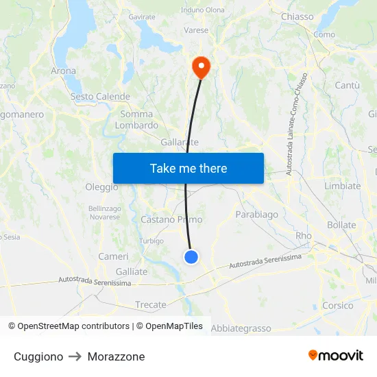 Cuggiono to Morazzone map