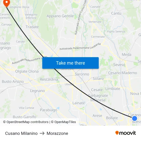 Cusano Milanino to Morazzone map