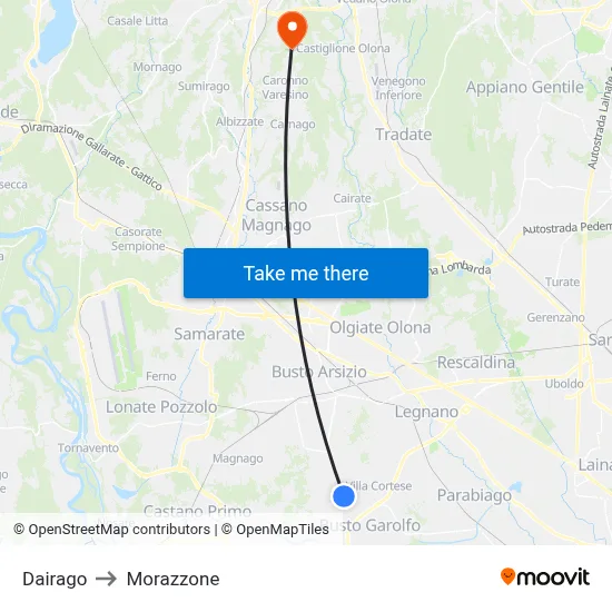 Dairago to Morazzone map