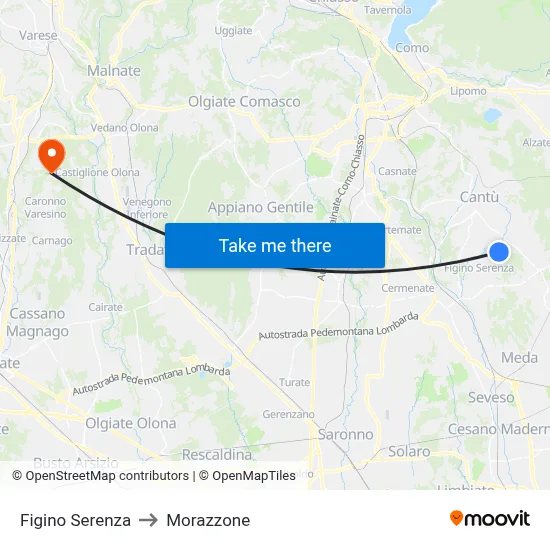 Figino Serenza to Morazzone map