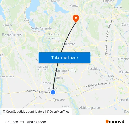 Galliate to Morazzone map
