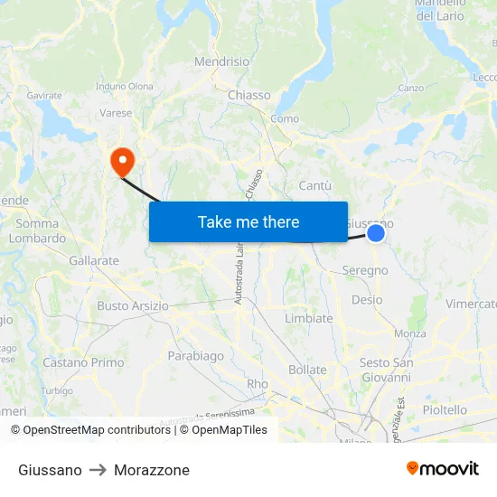 Giussano to Morazzone map