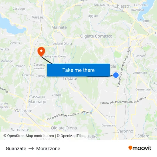Guanzate to Morazzone map