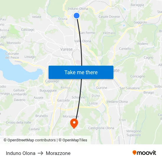 Induno Olona to Morazzone map