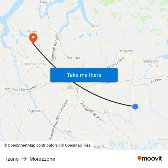 Izano to Morazzone map