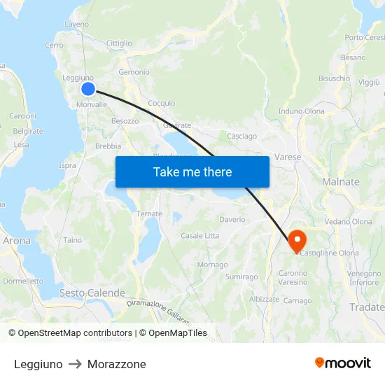 Leggiuno to Morazzone map