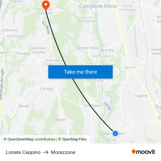 Lonate Ceppino to Morazzone map