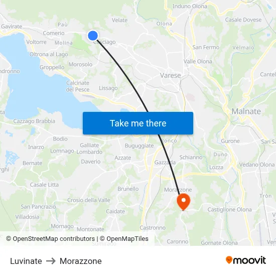 Luvinate to Morazzone map