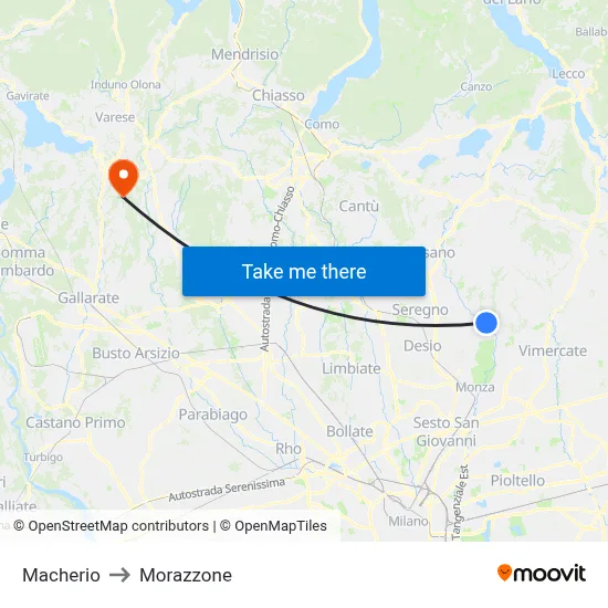 Macherio to Morazzone map