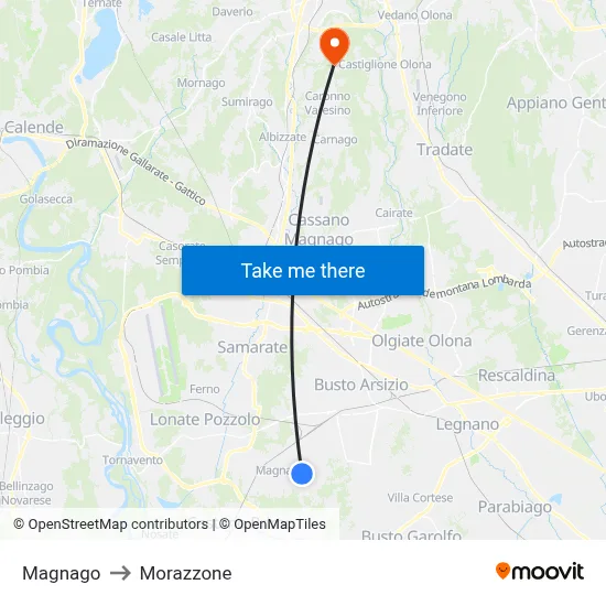 Magnago to Morazzone map
