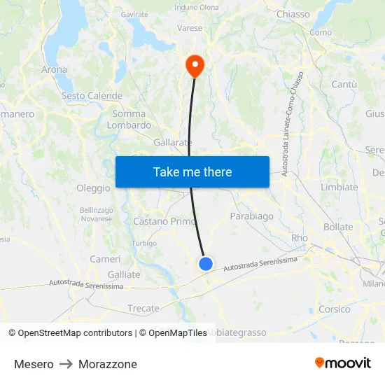 Mesero to Morazzone map