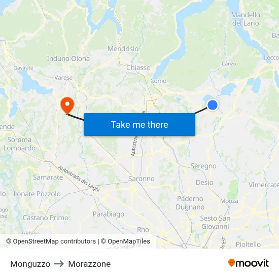 Monguzzo to Morazzone map