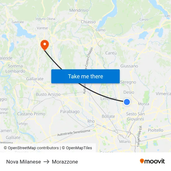 Nova Milanese to Morazzone map
