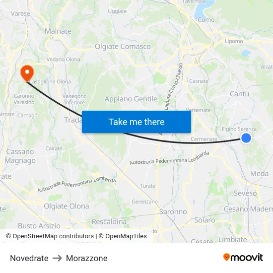 Novedrate to Morazzone map