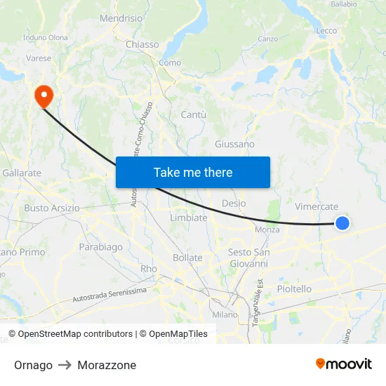 Ornago to Morazzone map