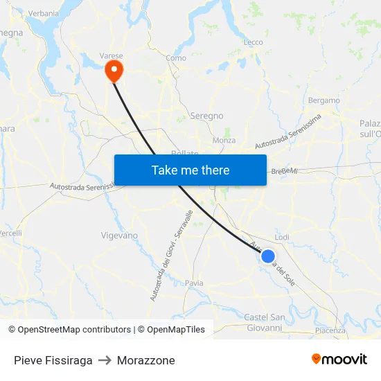 Pieve Fissiraga to Morazzone map