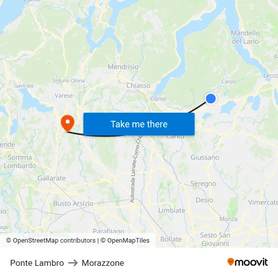 Ponte Lambro to Morazzone map