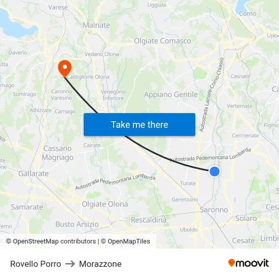 Rovello Porro to Morazzone map