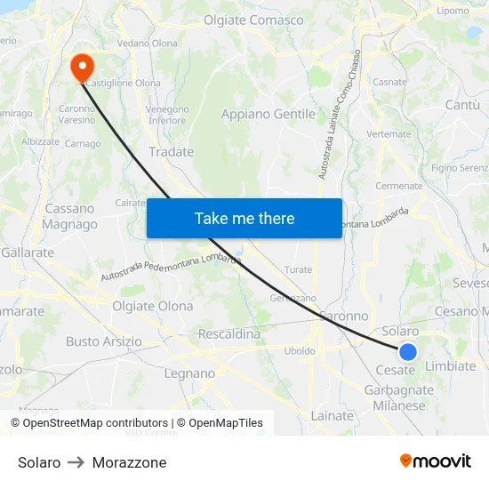 Solaro to Morazzone map