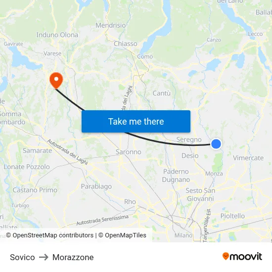 Sovico to Morazzone map