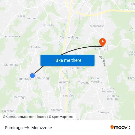 Sumirago to Morazzone map