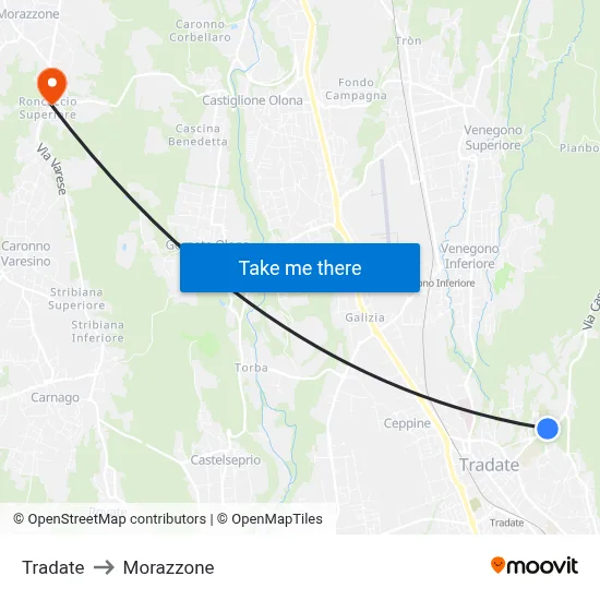 Tradate to Morazzone map