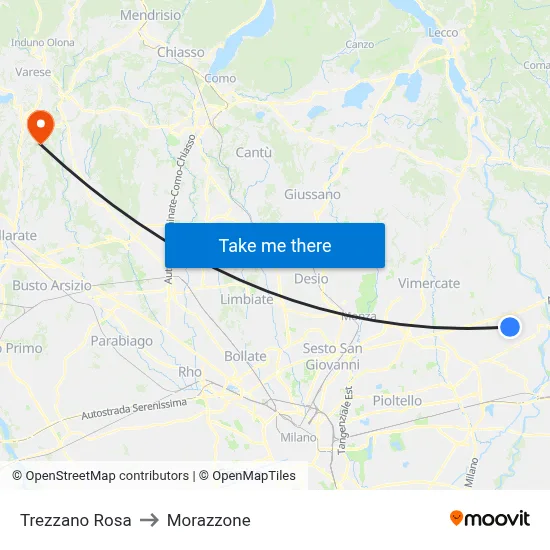 Trezzano Rosa to Morazzone map