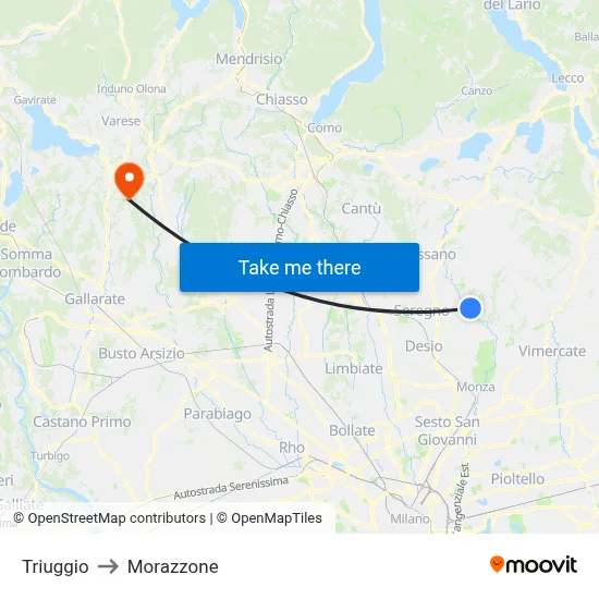 Triuggio to Morazzone map