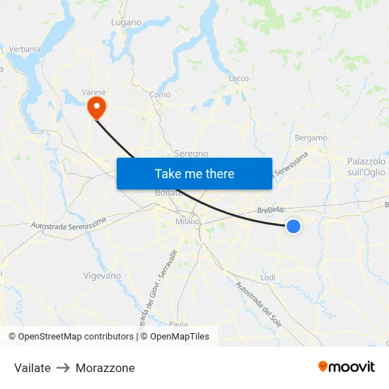 Vailate to Morazzone map