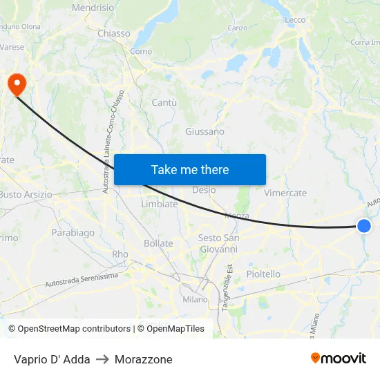 Vaprio d'Adda to Morazzone map