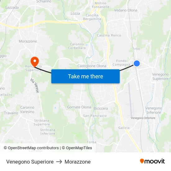 Venegono Superiore to Morazzone map