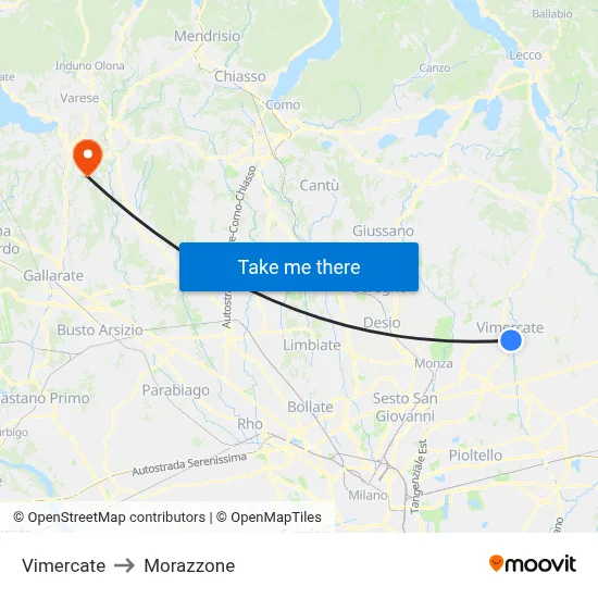Vimercate to Morazzone map