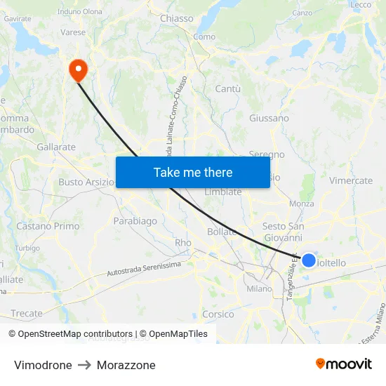 Vimodrone to Morazzone map