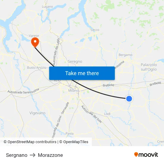 Sergnano to Morazzone map