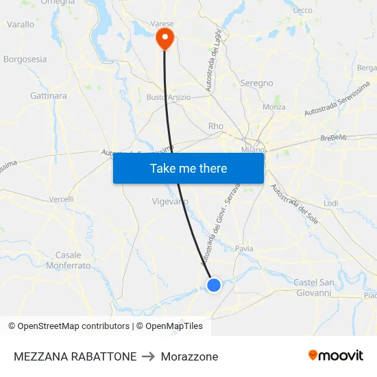 Mezzana Rabattone to Morazzone map